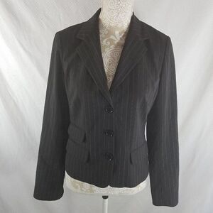 How Wen 10 Black Pinstripe 3 Button Fitted Blazer Jacket Lace Trim